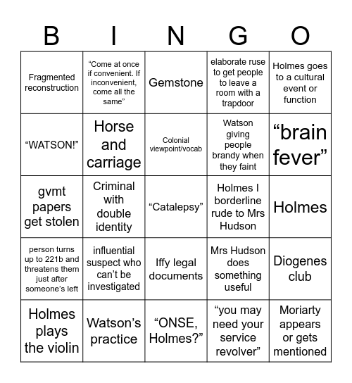 Sherlock Holmes Bingo Card