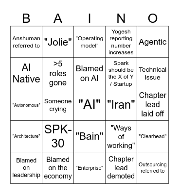 Restructure Bingo Card