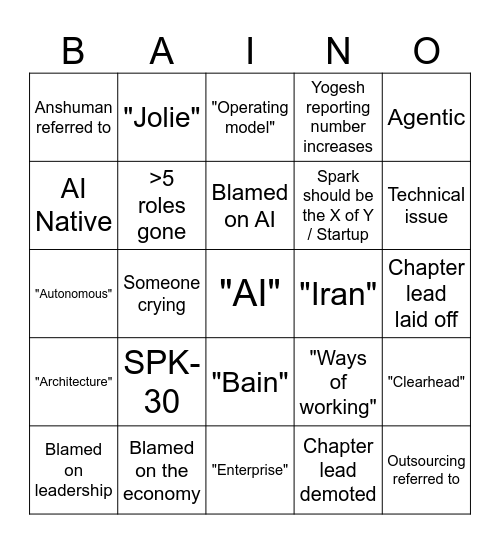 Restructure Bingo Card