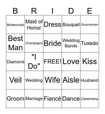 Bridal Shower Bingo Card