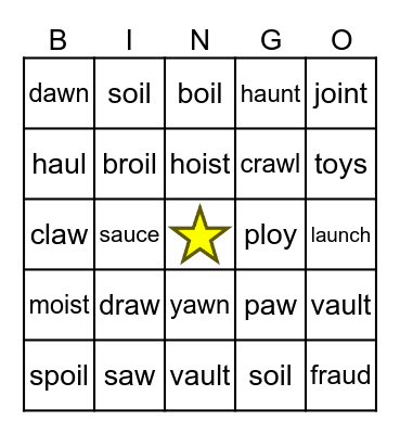 Vowel Teams (oi, oy, aw, au) Bingo Card