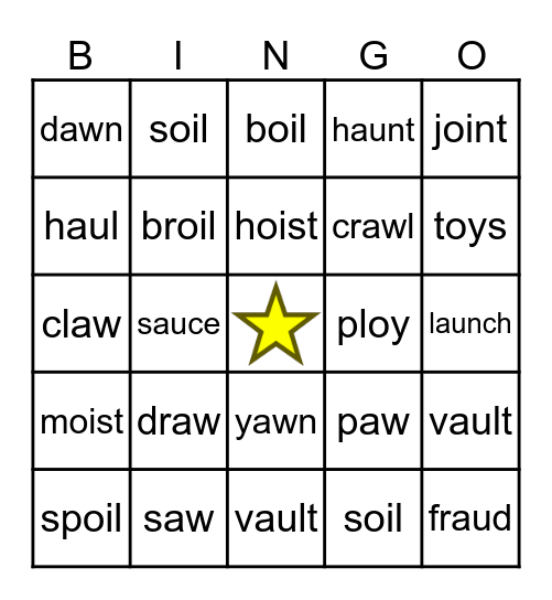 Vowel Teams (oi, oy, aw, au) Bingo Card