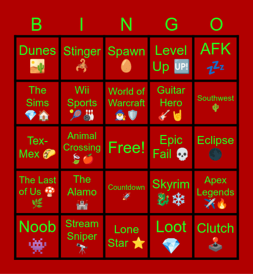 Scorpion Bingo Card