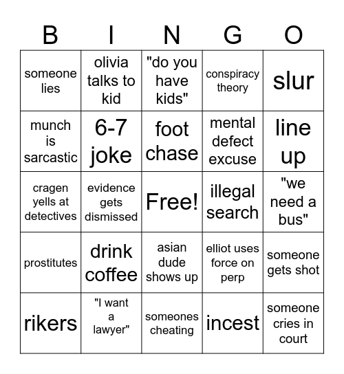 SVU Bingo Card
