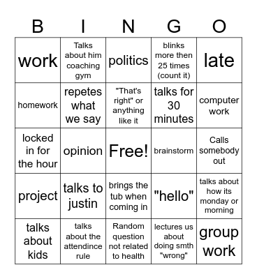 Mr M Bingo Card