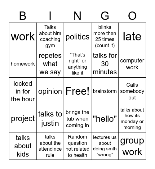 Mr M Bingo Card