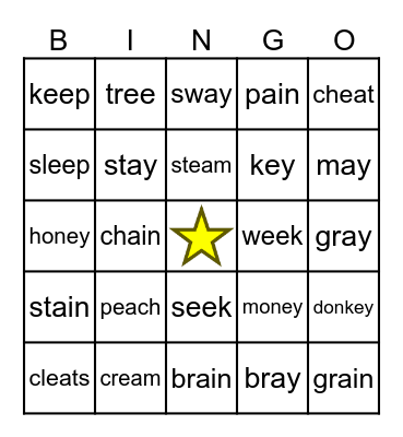 Long E & A Vowel Teams Bingo Card