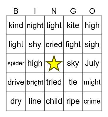 Vowel Teams (Long i) Bingo Card