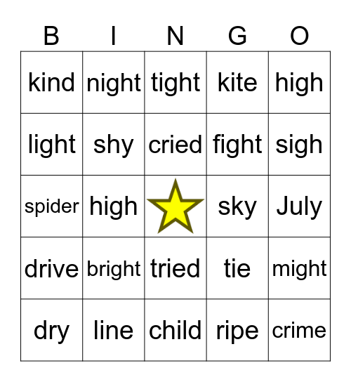 Vowel Teams (Long i) Bingo Card