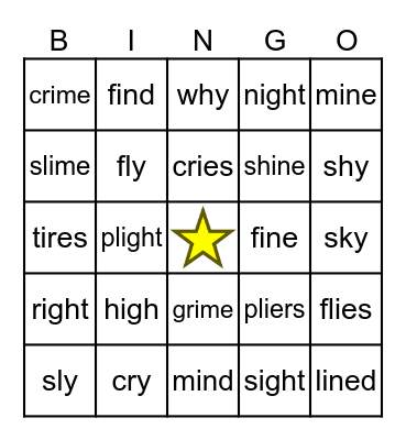 Long i Vowel Teams Bingo Card