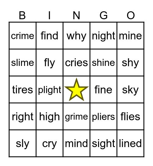 Long i Vowel Teams Bingo Card