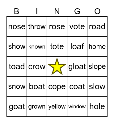 Long O Vowel Teams Bingo Card