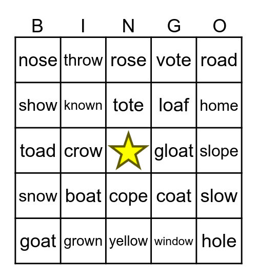 Long O Vowel Teams Bingo Card