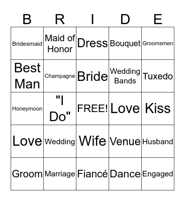 Bridal Shower Bingo Card