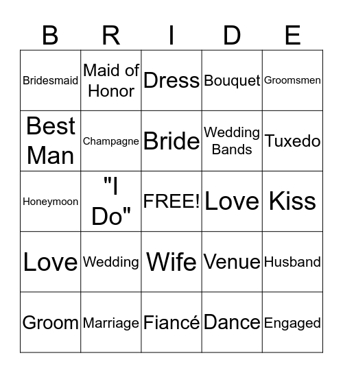 Bridal Shower Bingo Card