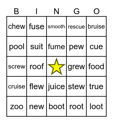 long u vowel teams Bingo Card