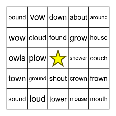 Vowel Teams (ow and ou) Bingo Card