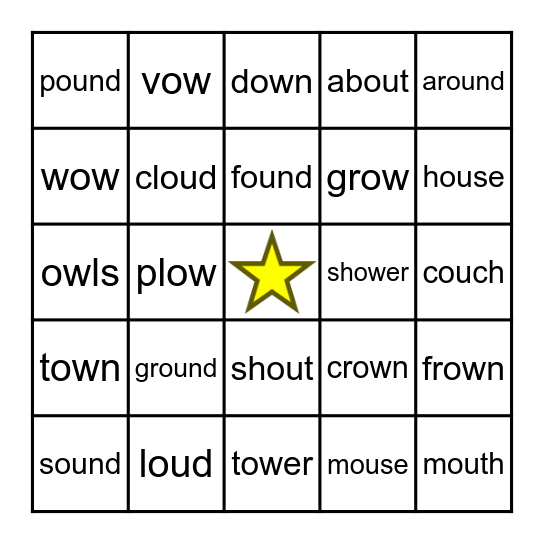 Vowel Teams (ow and ou) Bingo Card