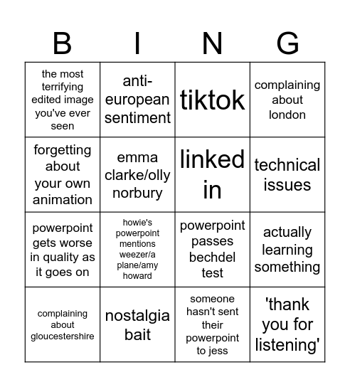 POWERPOINT NIGHT BINGO Card