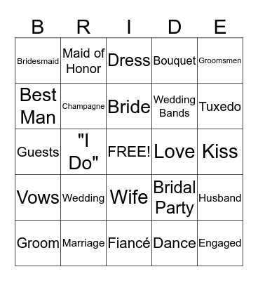 Bridal Shower Bingo Card