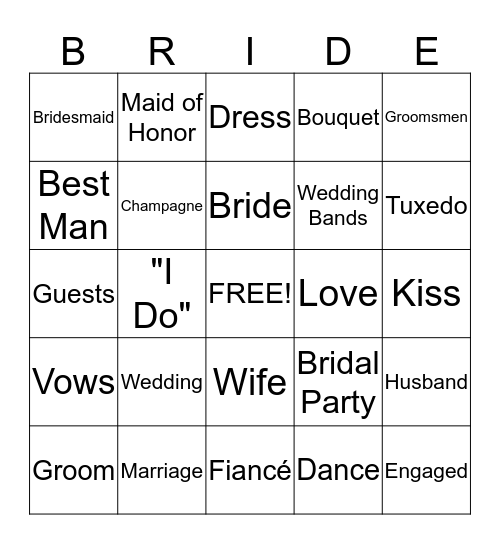 Bridal Shower Bingo Card