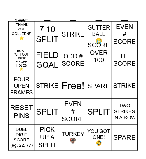 BOWLING FOR BINGO Card