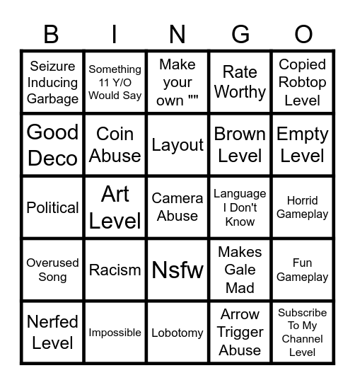 Recent Tab Bingo Card