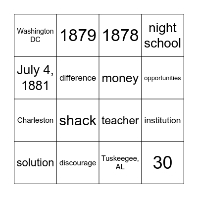Up From Slavery Ch 4 Bingo Card