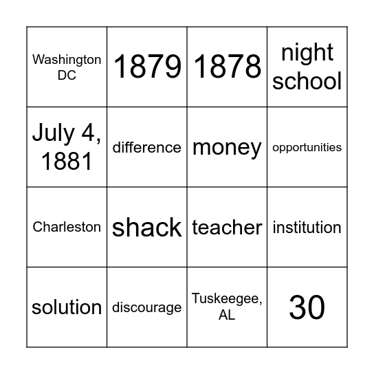 Up From Slavery Ch 4 Bingo Card