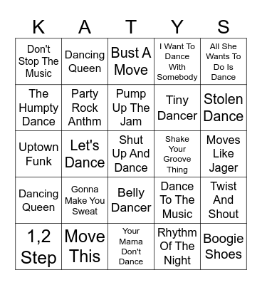 Just Dance Bingo Card