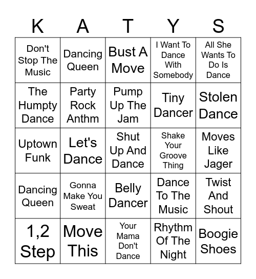 Just Dance Bingo Card