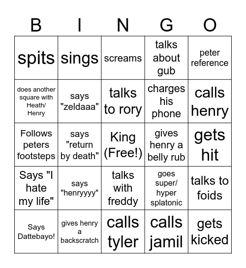 Splatonic bingo Card