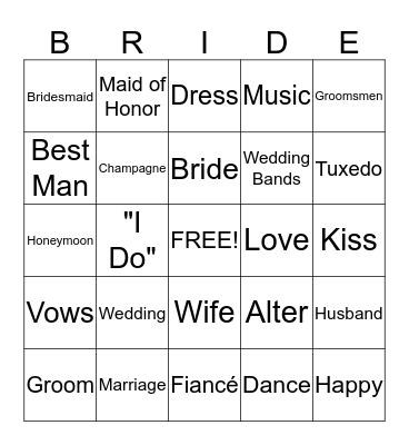 Bridal Shower Bingo Card