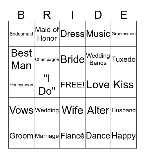 Bridal Shower Bingo Card