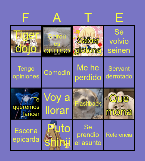 Fate Bingo Card