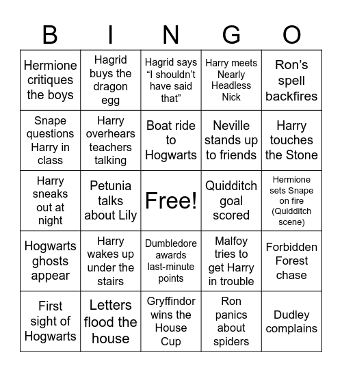 Harry Potter: Sorcerer's Stone Bingo Card