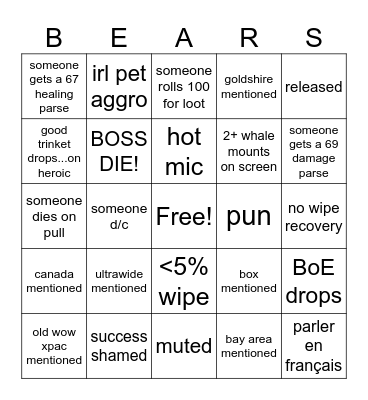 Reclear Bingo Card