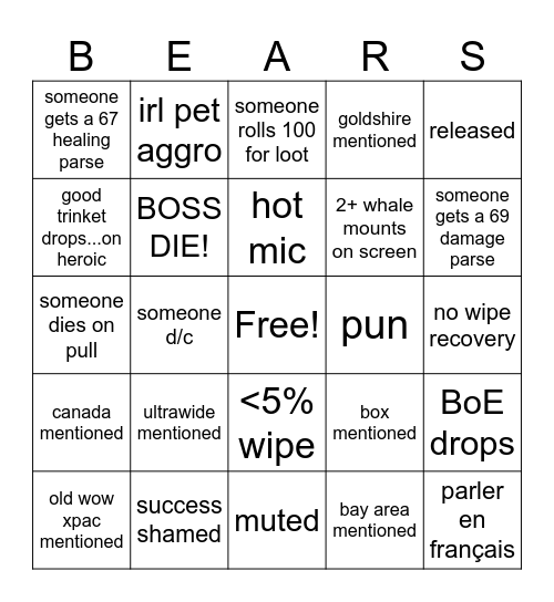 Reclear Bingo Card