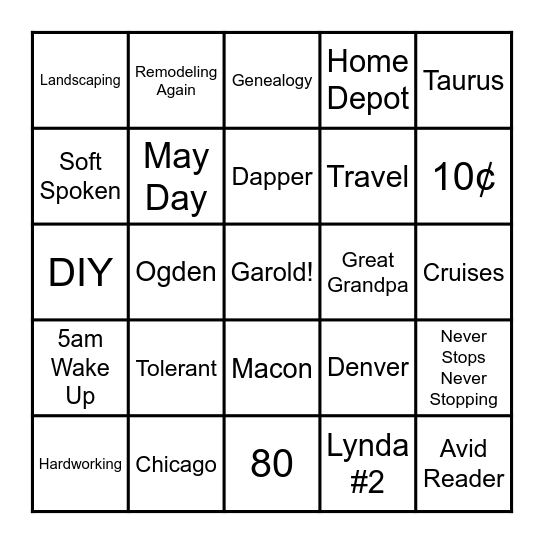 Birthday Bingo Card