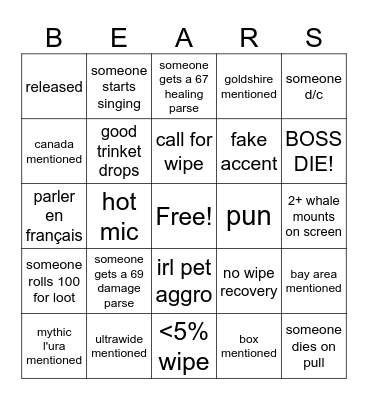 Reclear Bingo Card