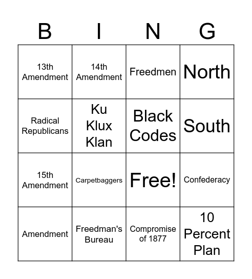 Reconstruction Bingo Card