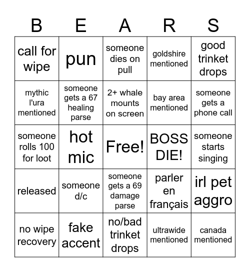 Reclear Bingo Card