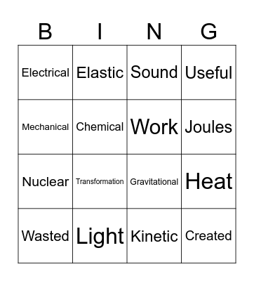 Energy Vocabulary Bingo Card
