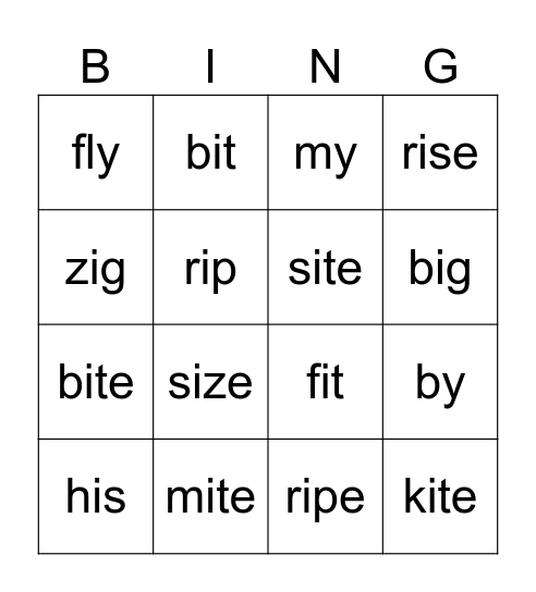 Short & Long I Bingo Card