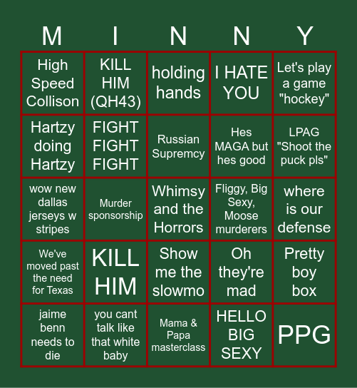 MN WILD TRY TO KIRILL ME Bingo Card