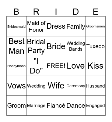 Bridal Shower Bingo Card