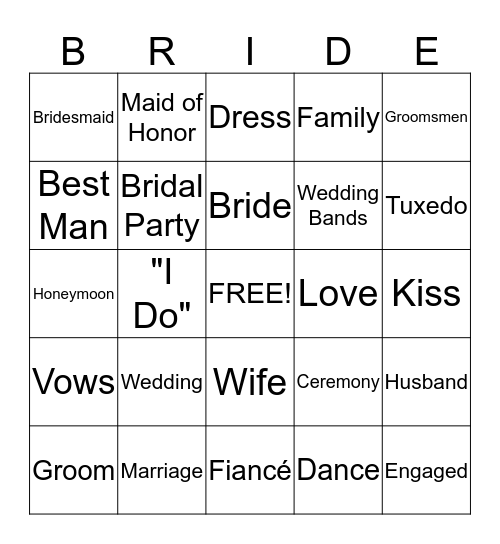 Bridal Shower Bingo Card