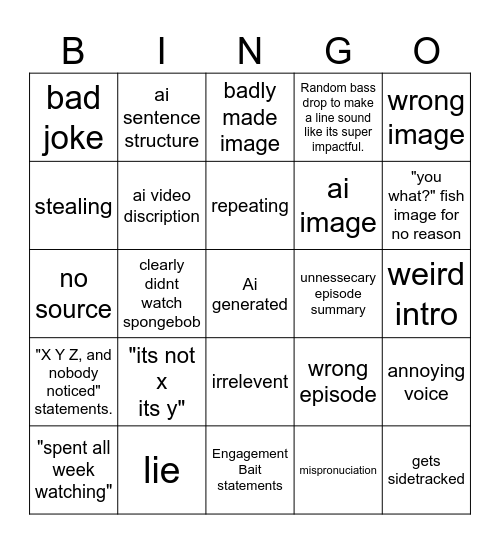 Ai spongetube bingo Card