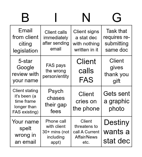 VOC bingo Card