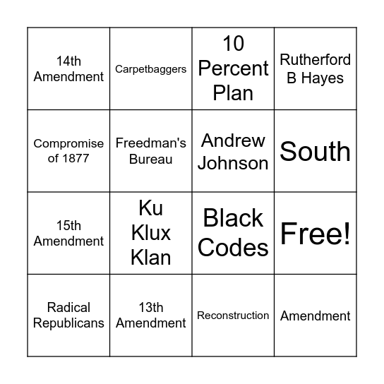 RECONSTRUCTION BINGO Card